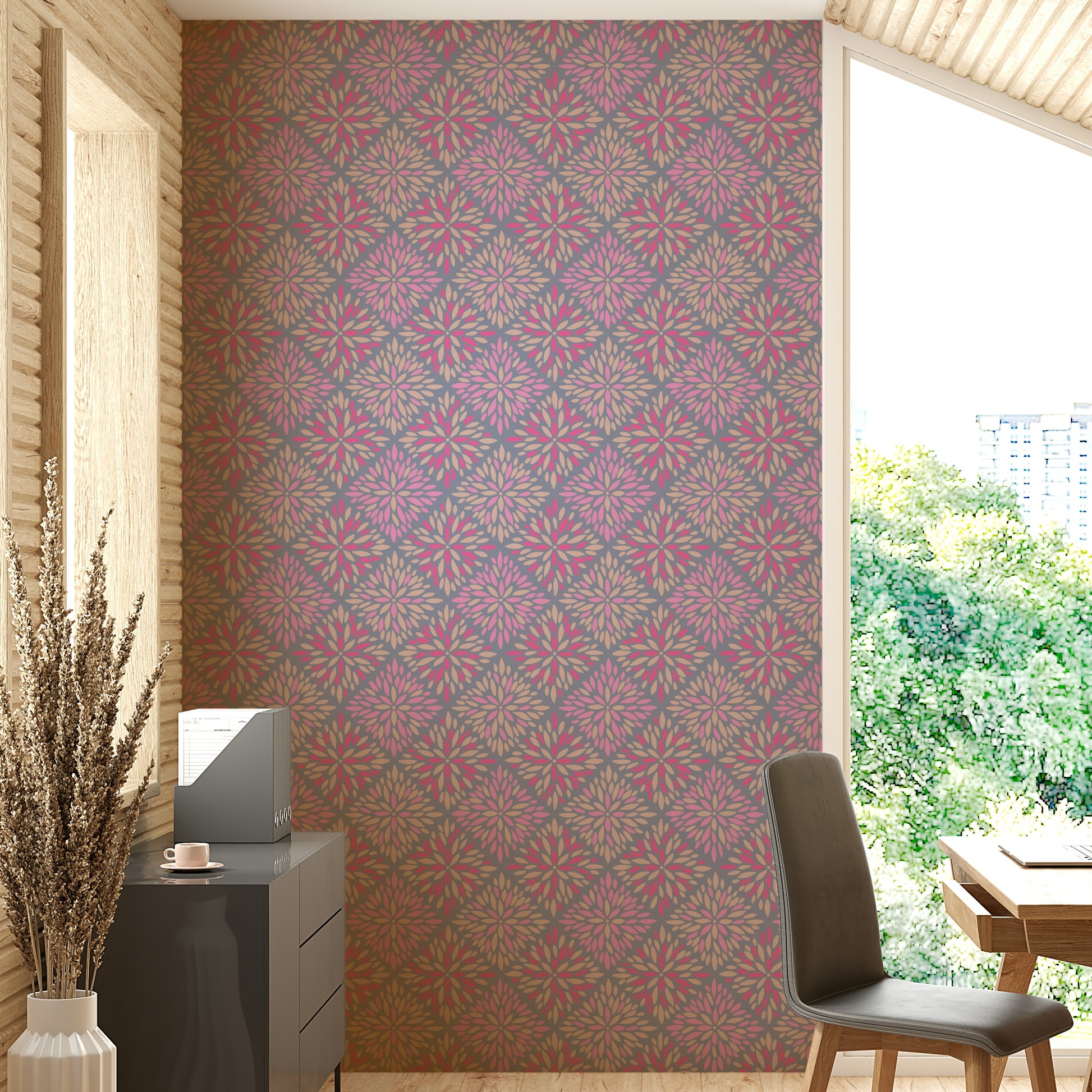 Dahlia Diamonds floral tile mural