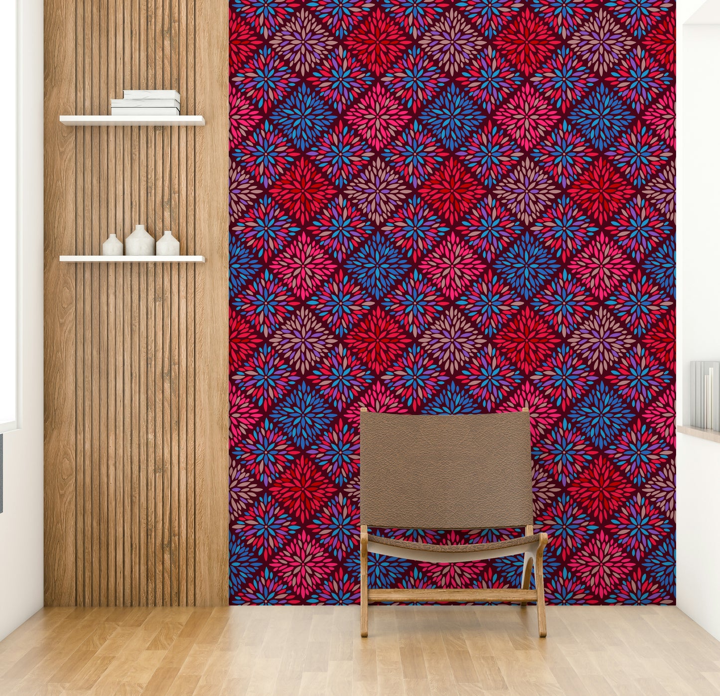 Dahlia Diamonds floral tile mural