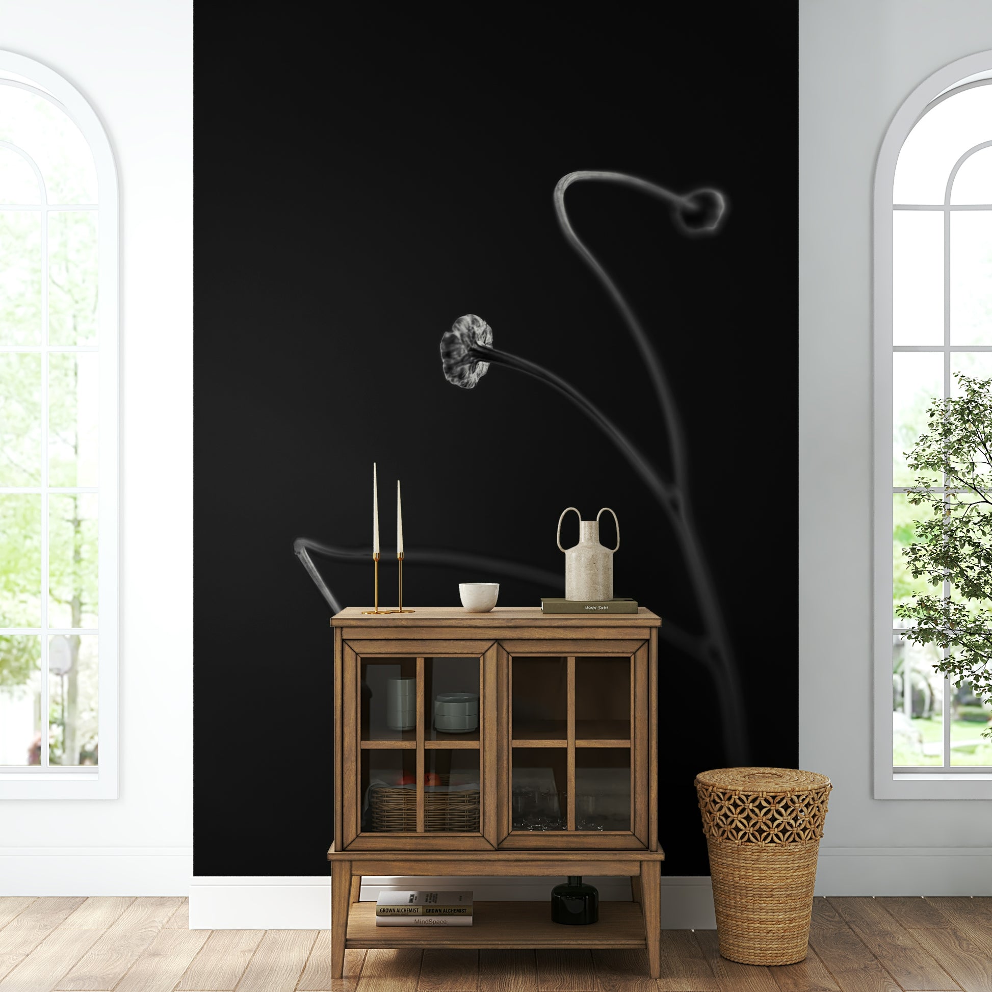 A detailed shot of the delicate leaves and stem against a vibrant background.

