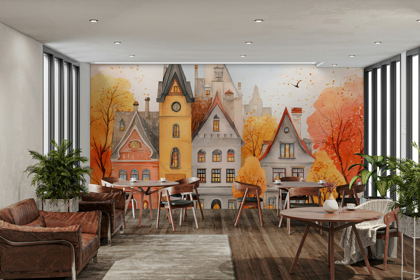Autumn Town autumn mural wallpaper

