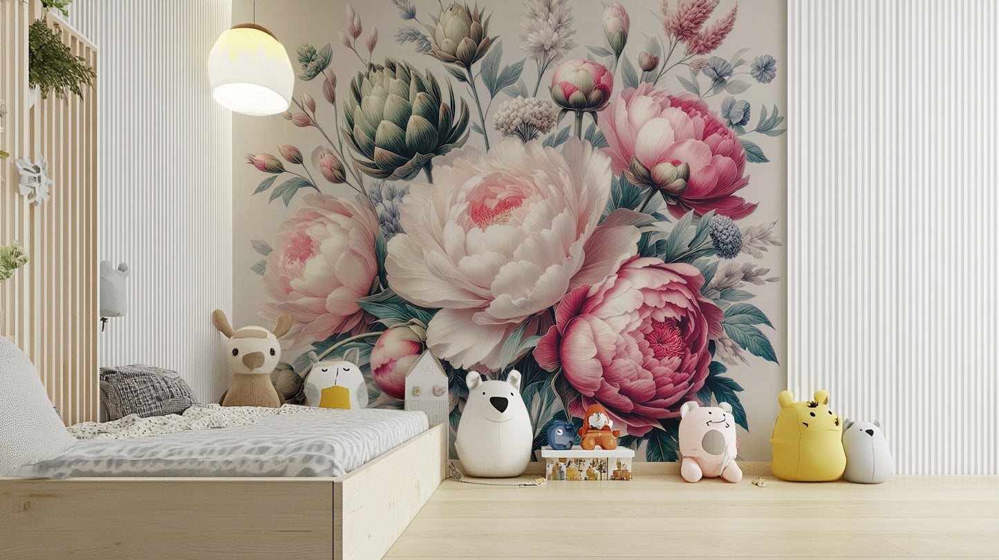 Vintage Peonies Spring Wall Mural