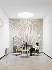 A fashionable botanical mural with a beige tone.