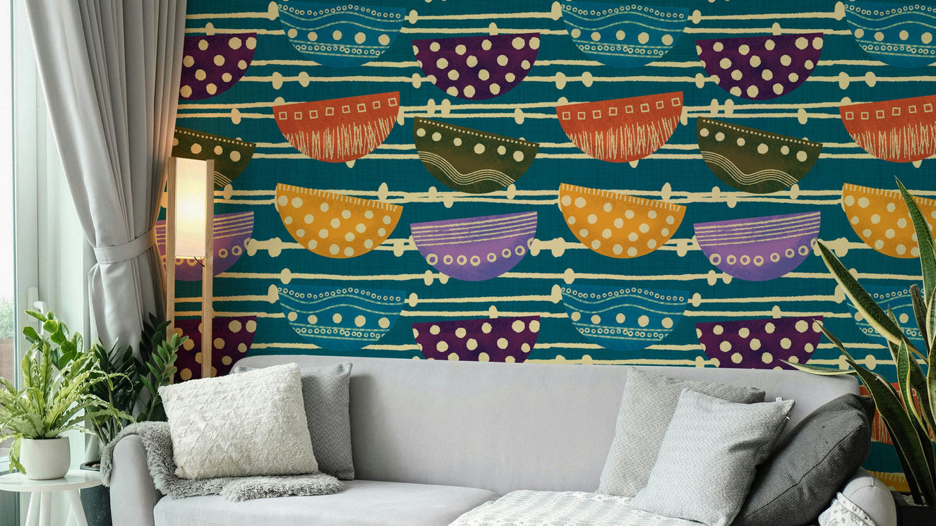 Retro Bowls bohemian wall mural
