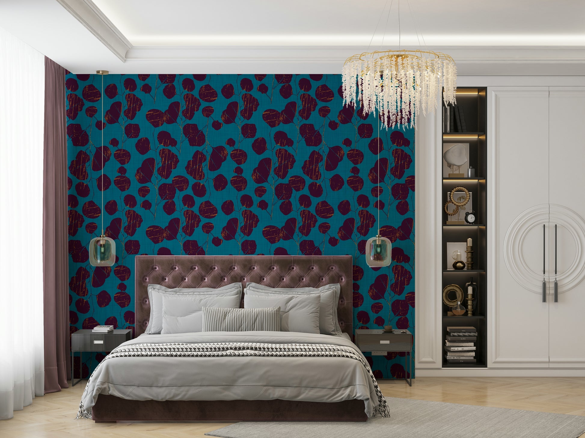 Boho Jewel Tone plum leaves wallpaper