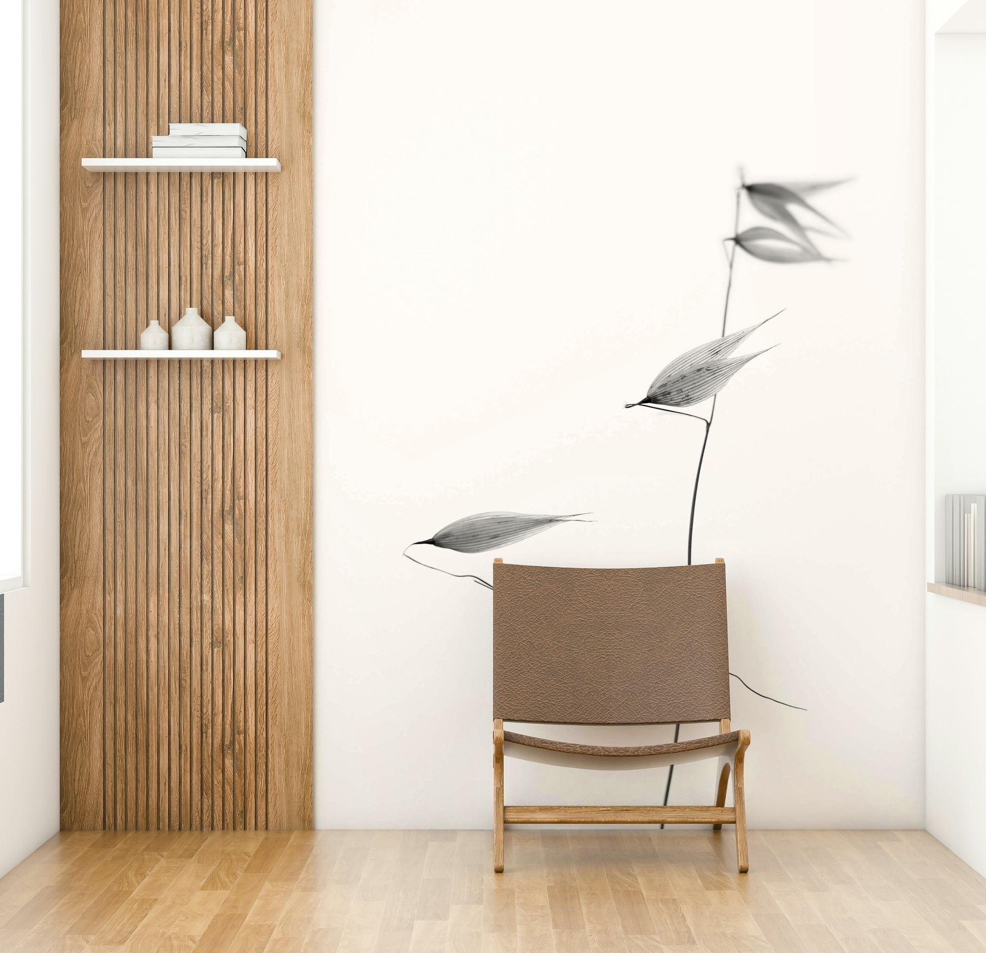 An angled shot of the mural's minimalist color palette.

