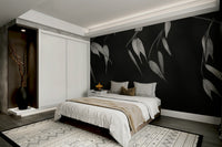 The peel and stick wallpaper showing realistic plant textures.

