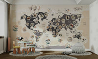 A stylish animal map wallpaper for a kid's room.

