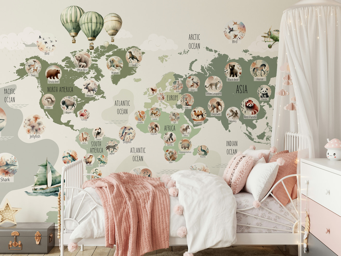 Green Globetrotter's World Map Wall Mural