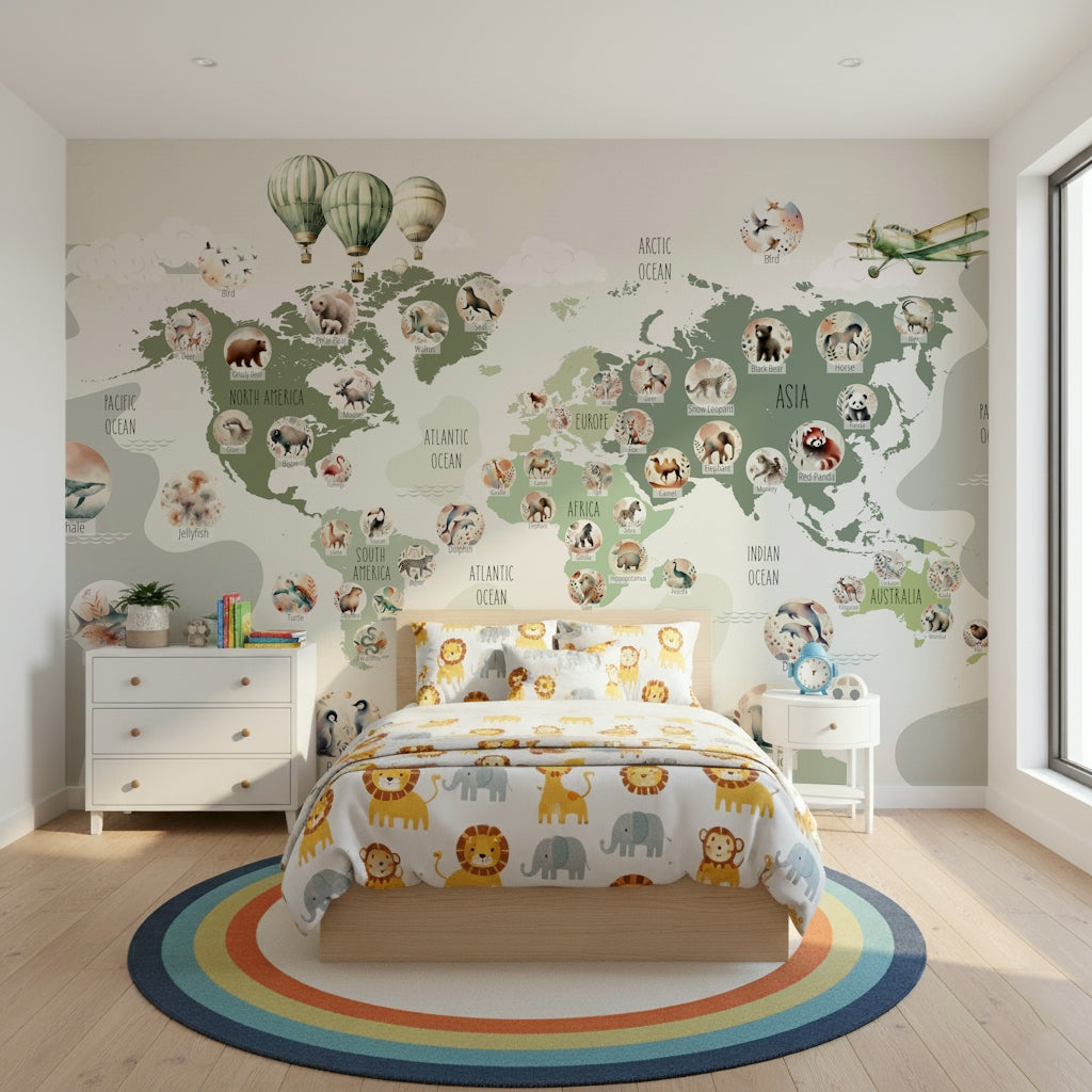 Green Globetrotter's World Map Wall Mural