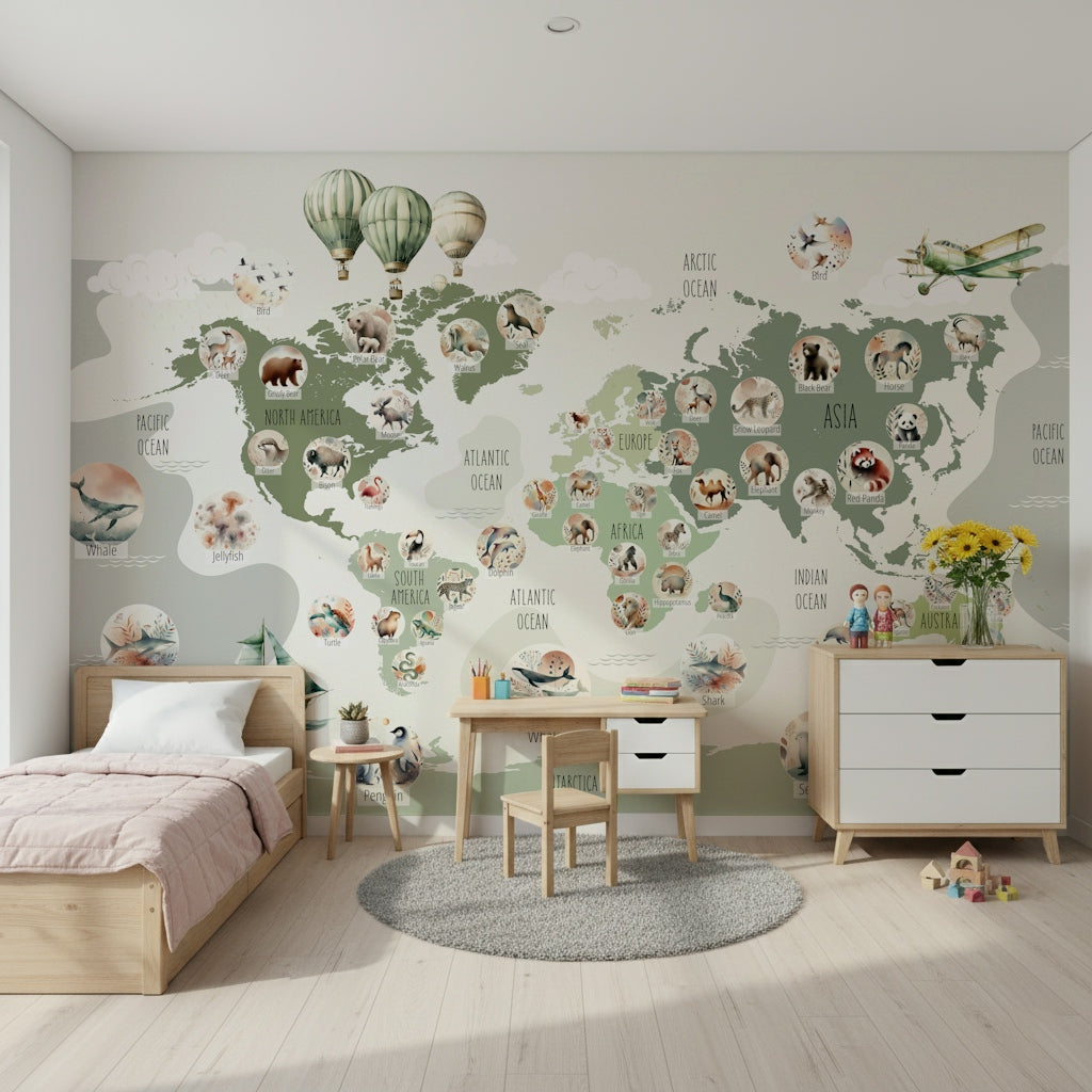 Green Globetrotter's World Map Wall Mural