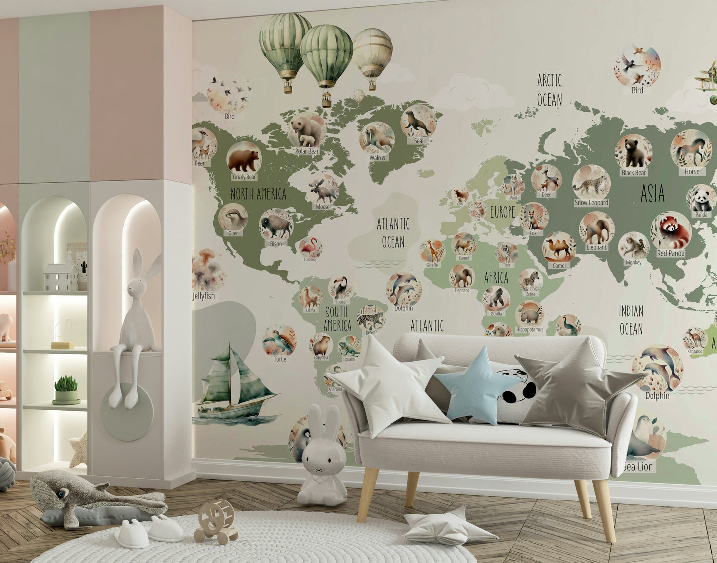 Green Globetrotter's World Map Wall Mural