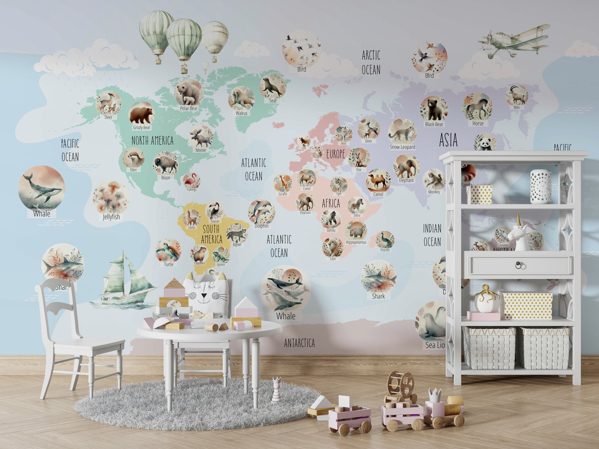 Pastel Wildlife charming mural wallpaper
