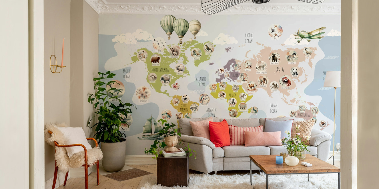 Whimsical Animal World Map kids decor