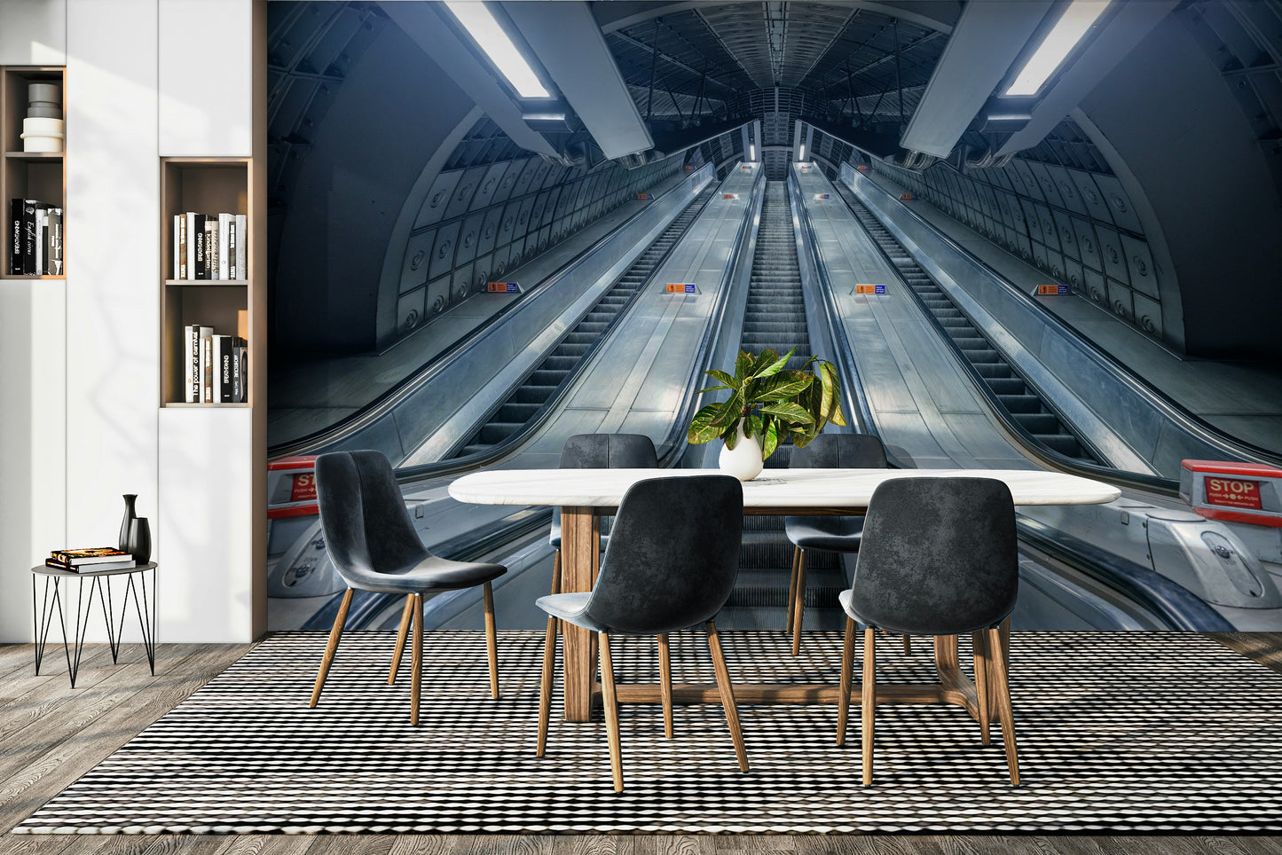 An angled shot of the mural's modern color palette.

