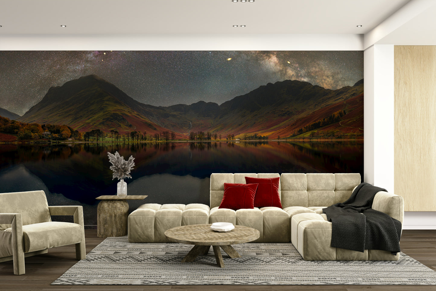 The peel and stick wallpaper showing a realistic night sky.

