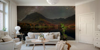 A high-angle view of the wall mural in a large space.

