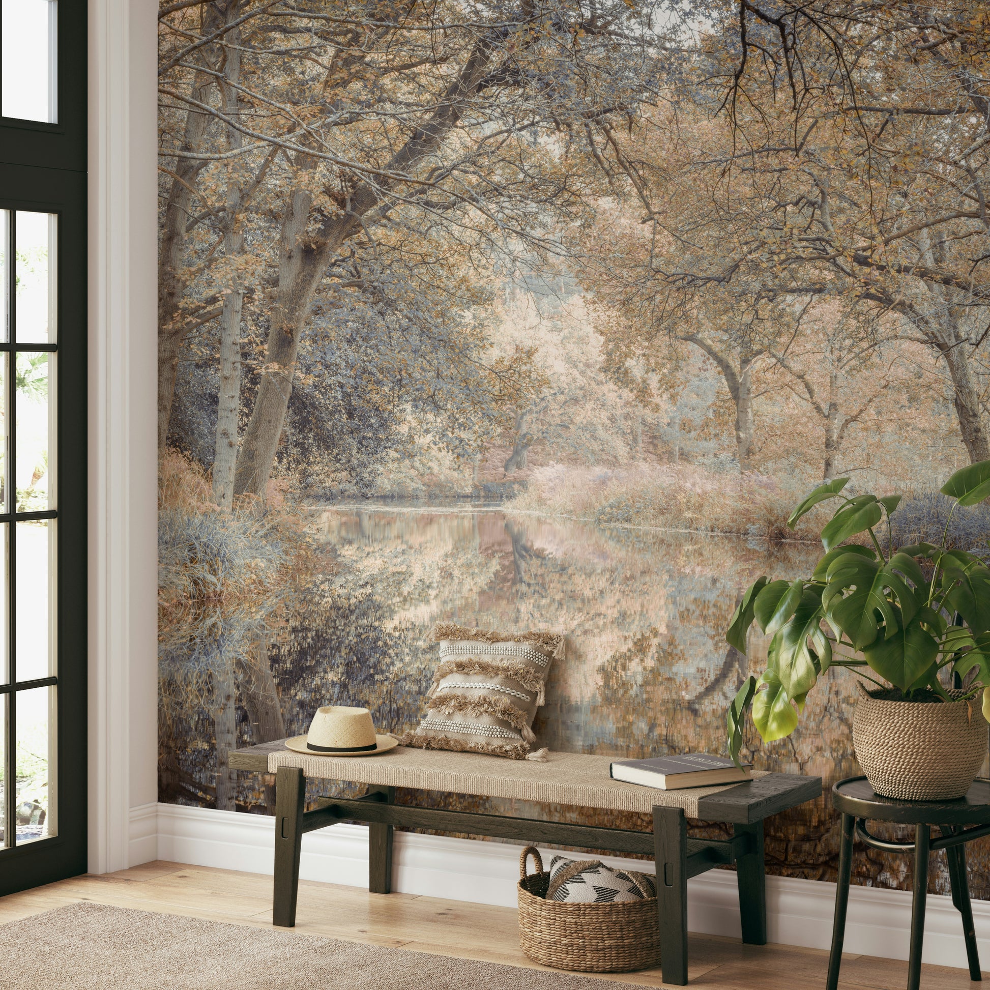 A high-angle view of the wall mural with natural light.

