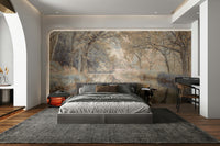 A living room featuring the serene water wall mural.

