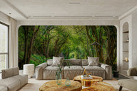 A high-angle view of the wall mural in a large space.

