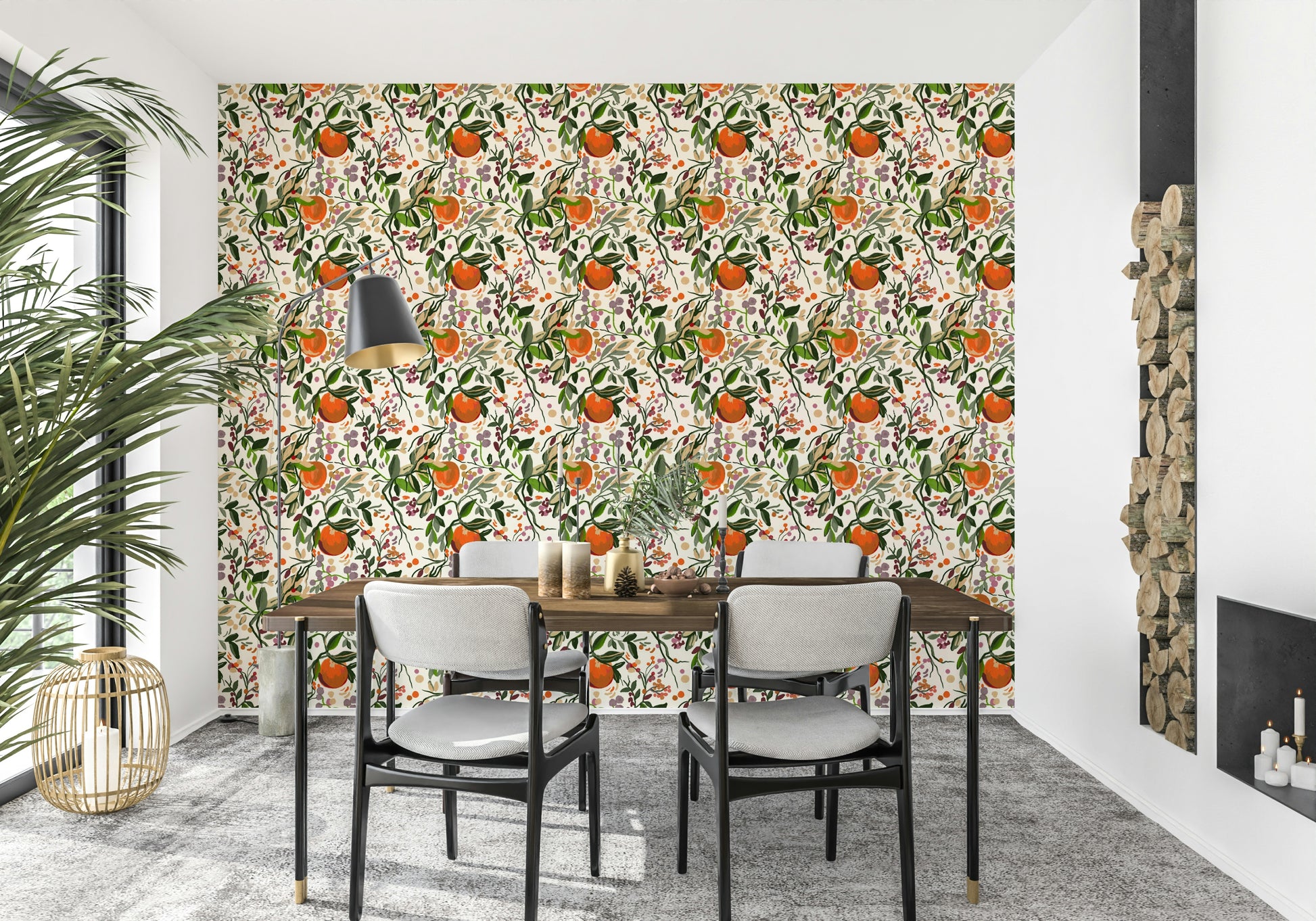 Botanical Orange Motif leaf wallpaper for walls

