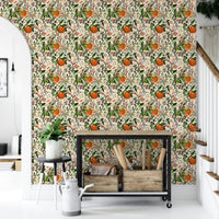 Botanical Orange Motif serene mural wallpaper

