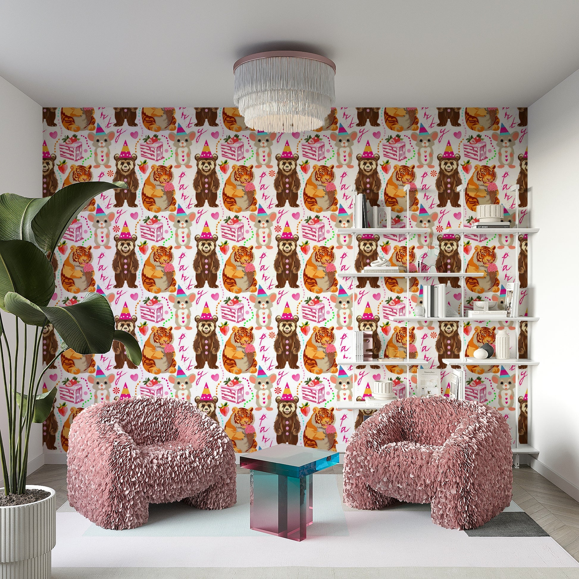 A high-angle view of the wall mural in a large space.