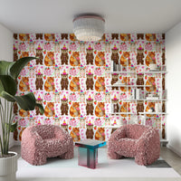 A high-angle view of the wall mural in a large space.