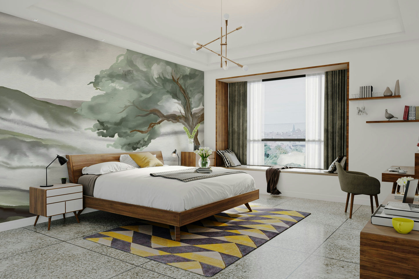 The peel and stick wallpaper showing realistic nature textures.