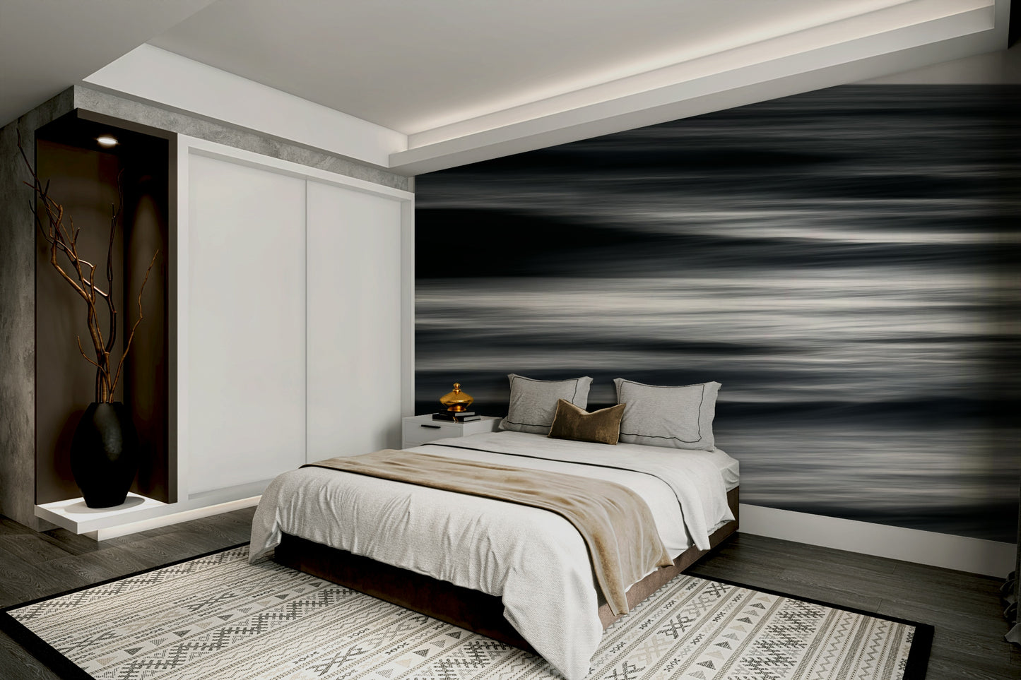 The wallpaper is used to create a feature wall in a dining room.

