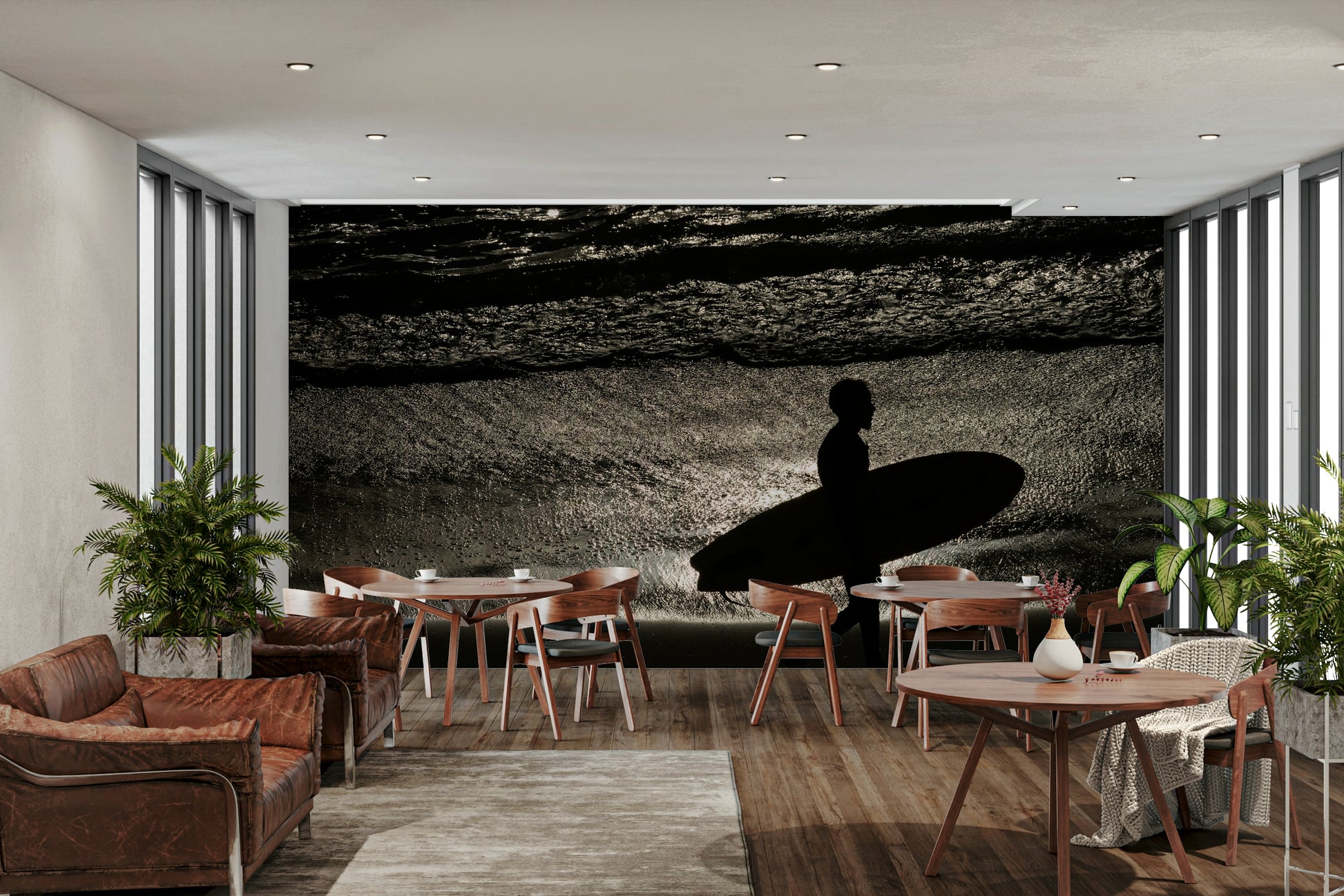 A close-up of the ocean water hitting the rugged rocks.

