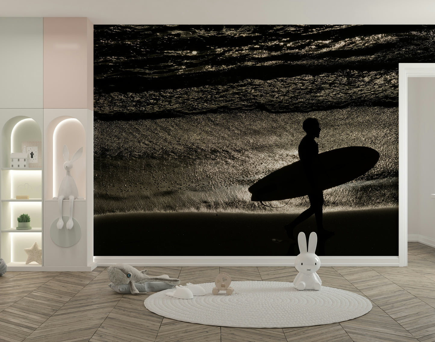 The peel and stick wallpaper showing realistic water.

