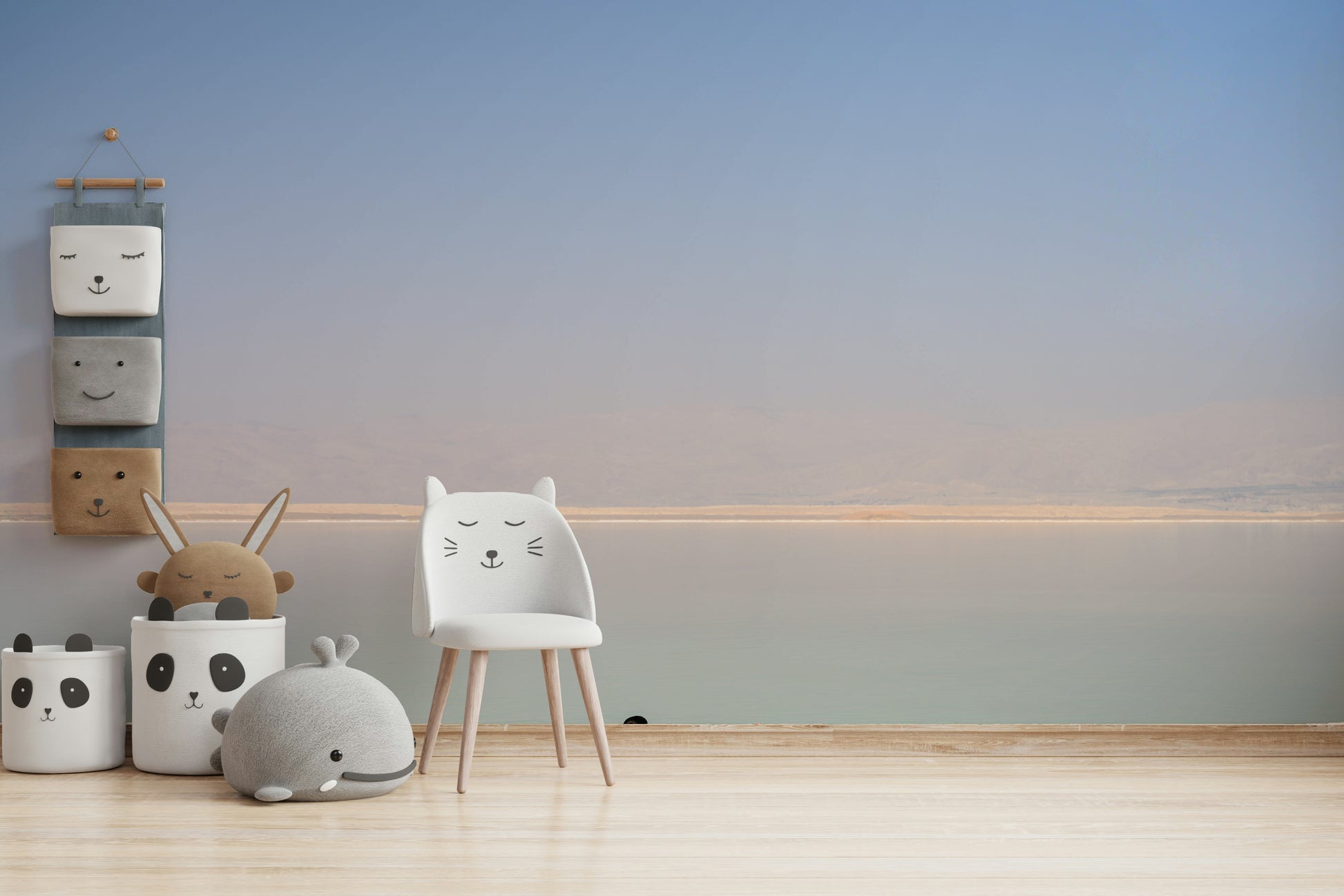 The peel and stick wallpaper showing realistic water textures.

