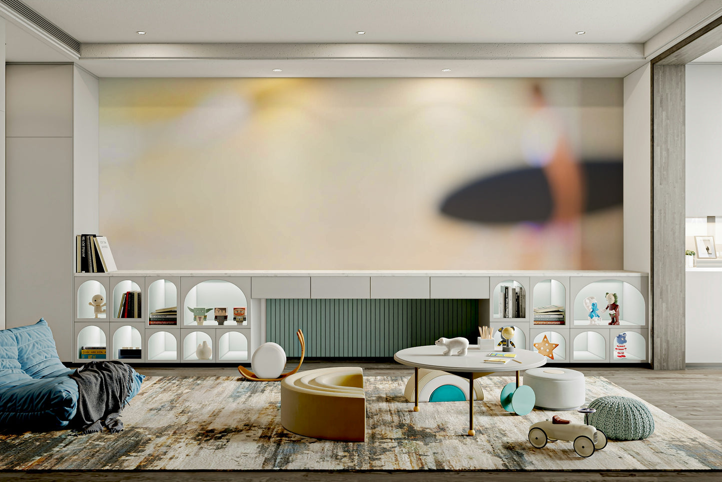 A close-up of the ocean water hitting the rugged rocks.

