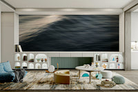 An artistic coastal scene mural on minimalist wallpaper.

