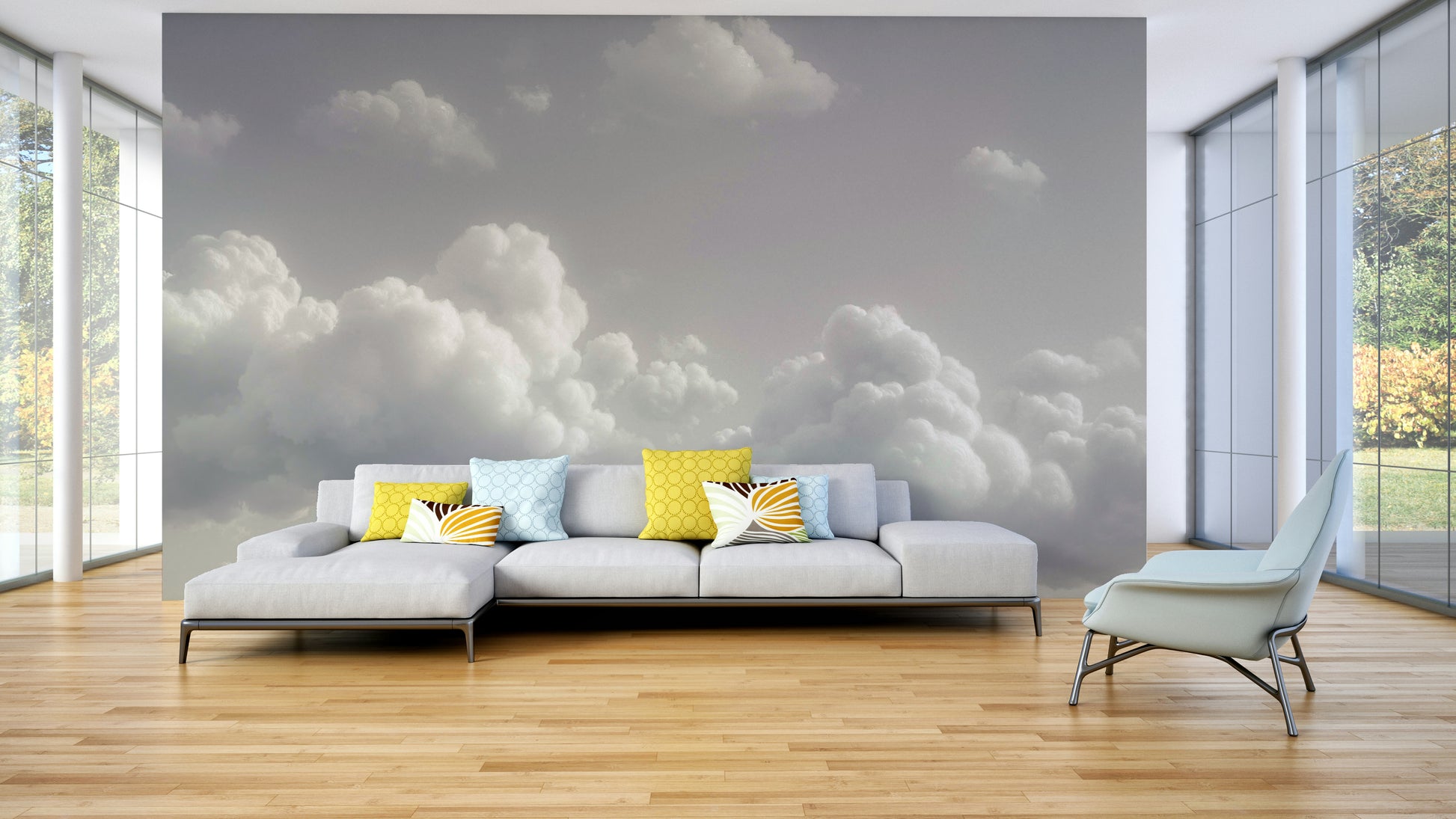A beautiful dreamy cloud wallpaper mural for a serene room.




