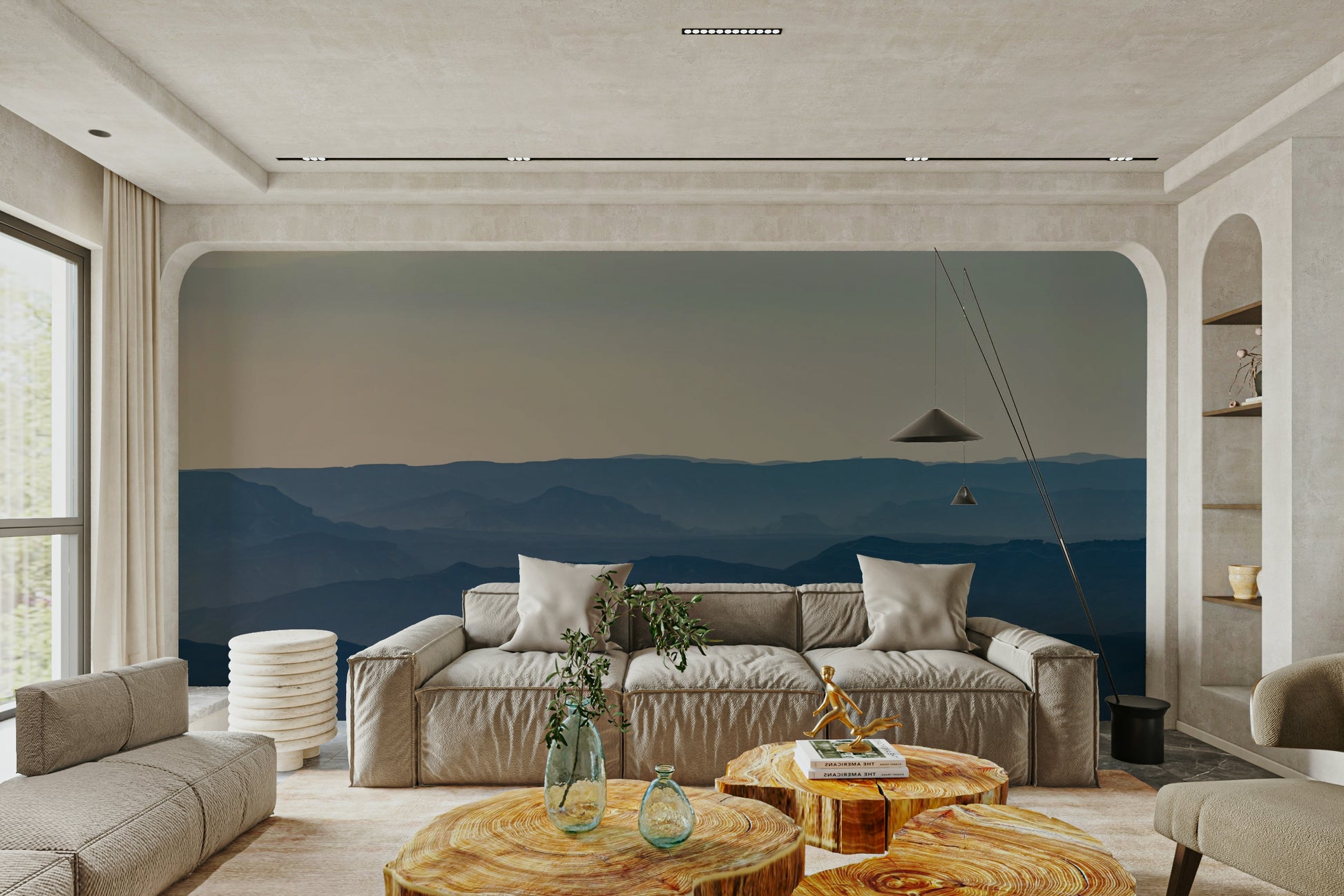 An artistic desert crater mural on scenic wallpaper.

