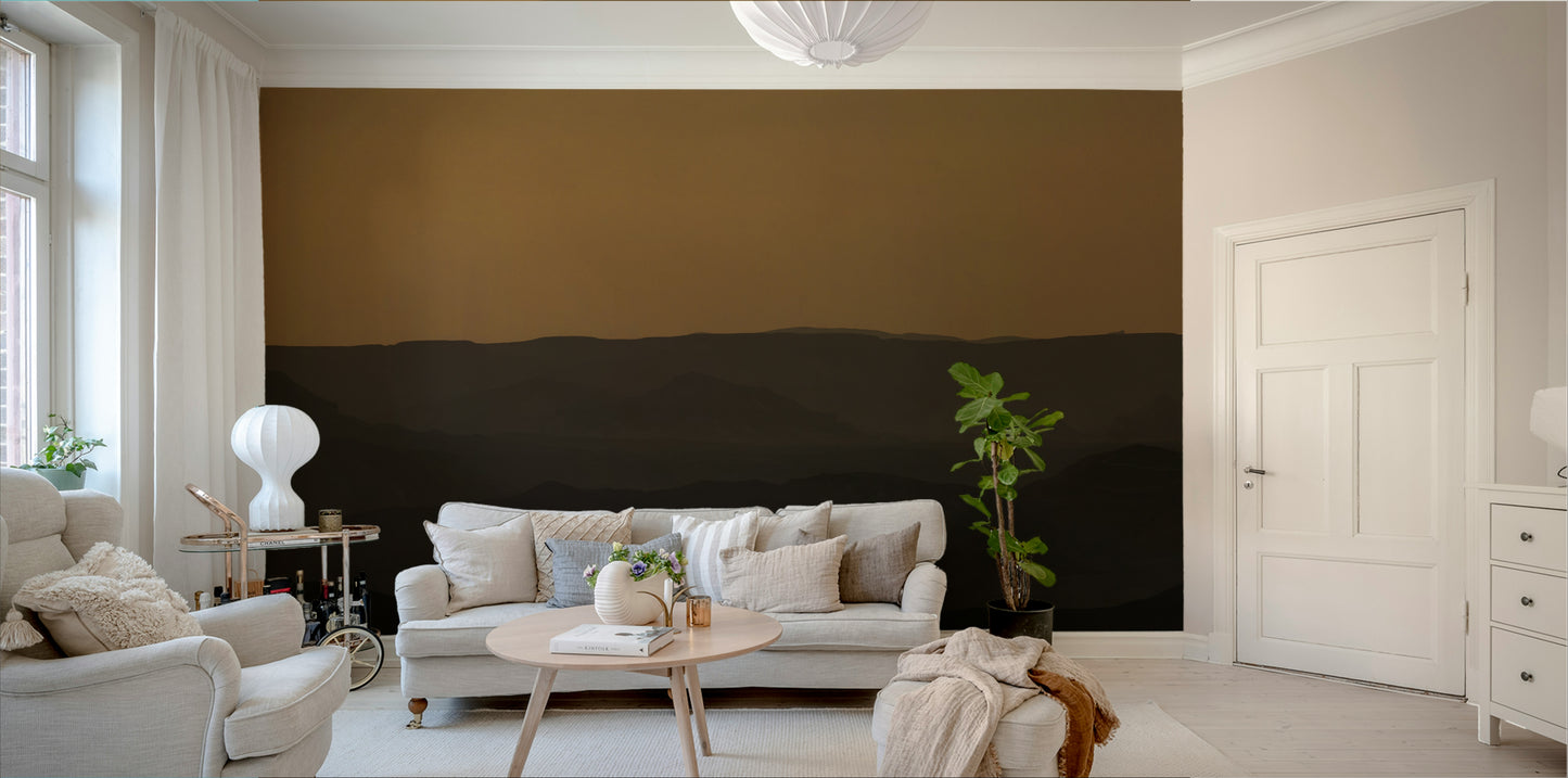 A living room featuring the desert canyon wall mural.


