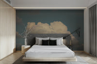 A living room featuring the cloud wall mural.

