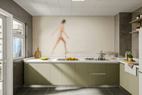 A graceful wave motion wall mural in cool, natural tones.

