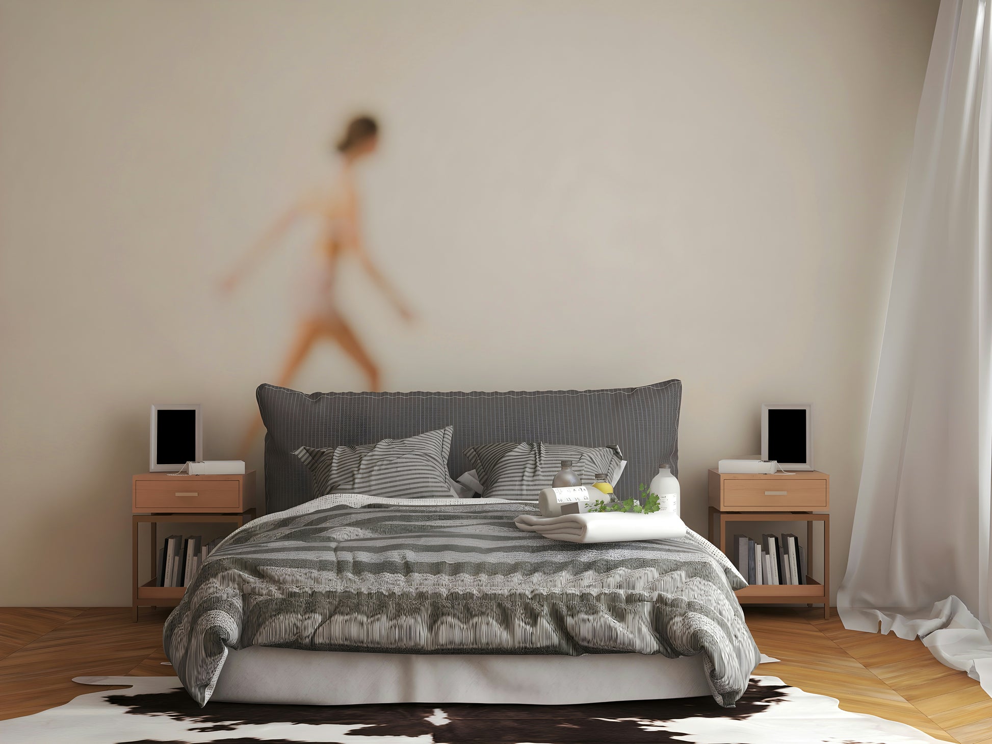 A tranquil ocean scene wall mural for nautical decor.

