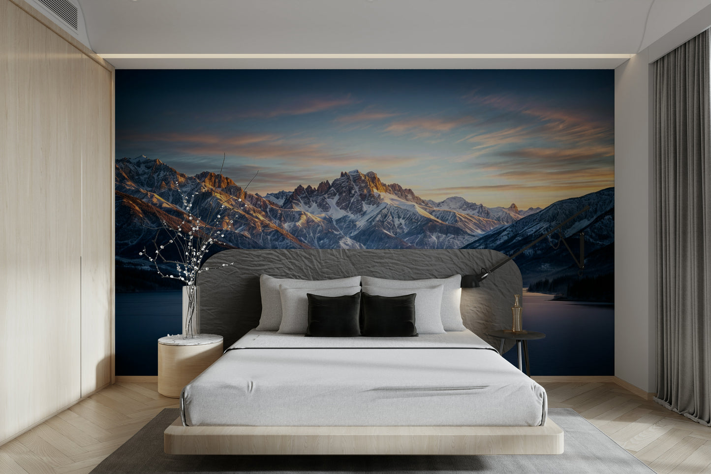 A living room featuring the frozen peaks wall mural.