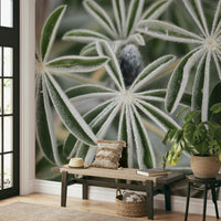 A detail shot of the elegant lines in the wallpaper.