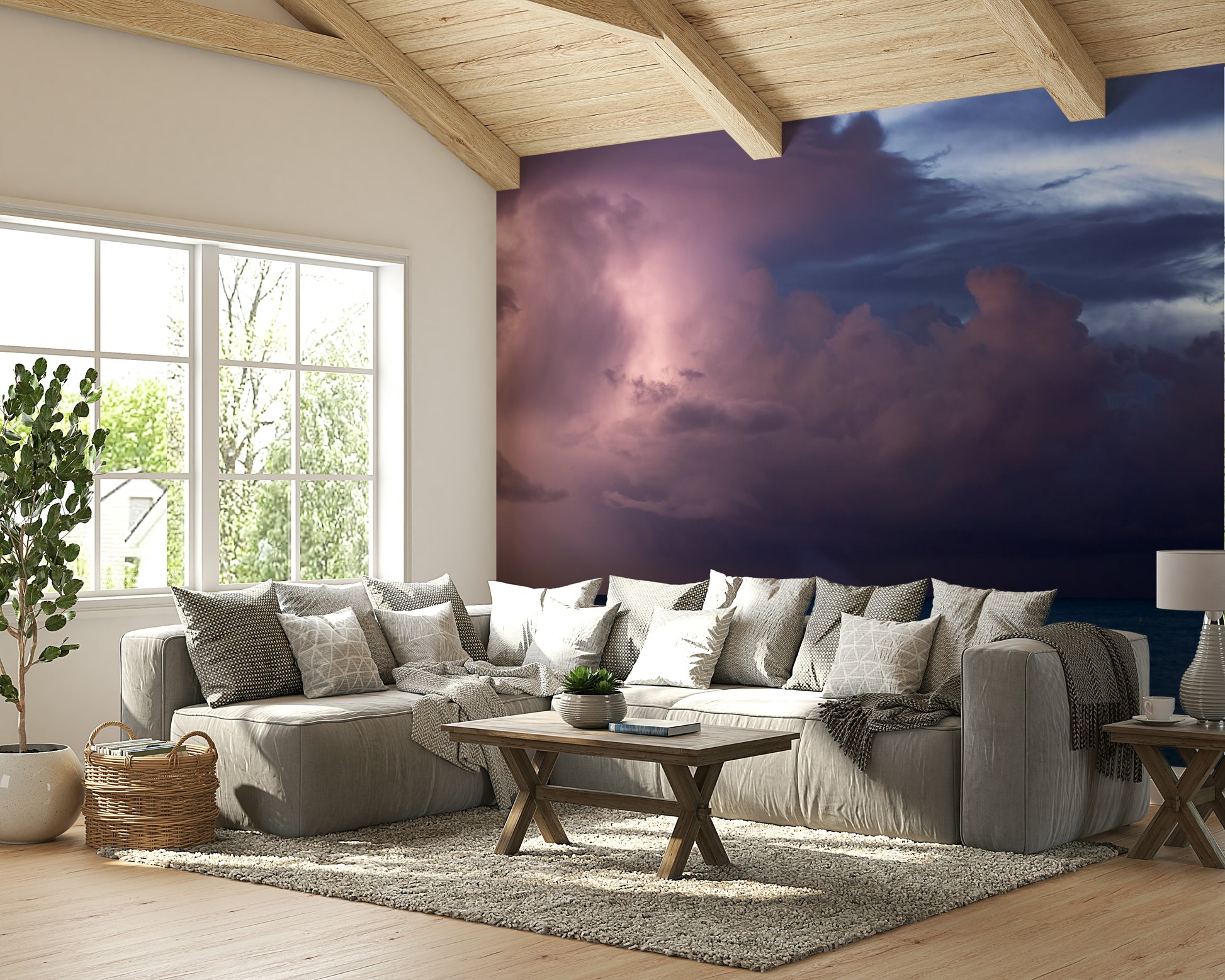 A calming ocean wave wallpaper mural that defines a space.


