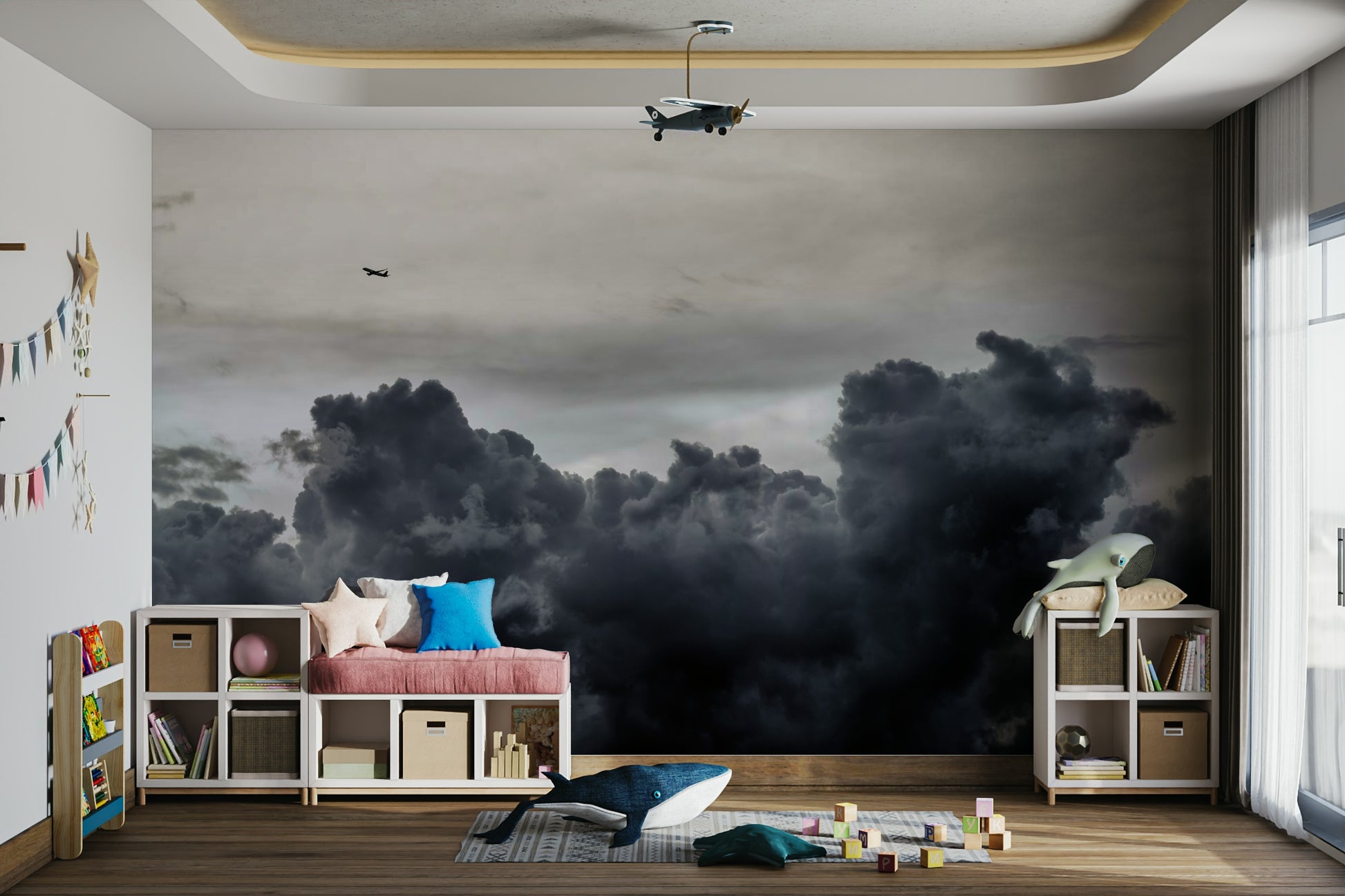A classic cloudscape wallpaper for walls with a dramatic theme.

