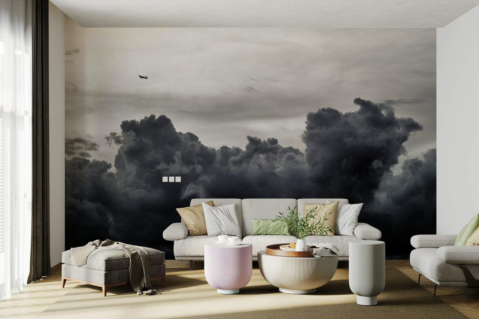 A beautiful dramatic sky wallpaper mural over dark clouds.

