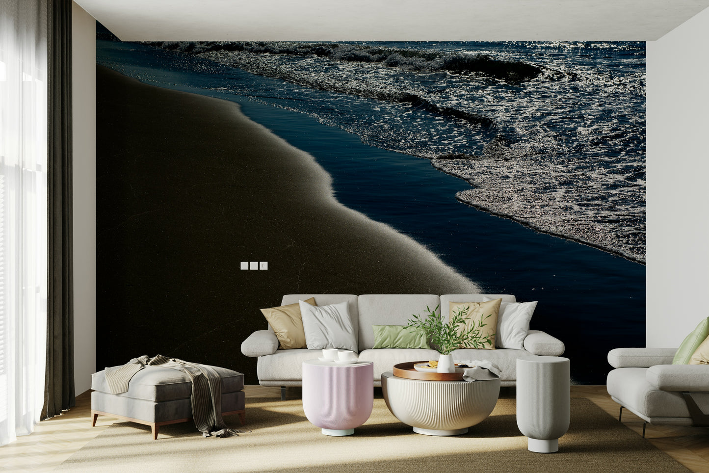 A contemplative rocky shoreline wallpaper mural for a feature wall.

