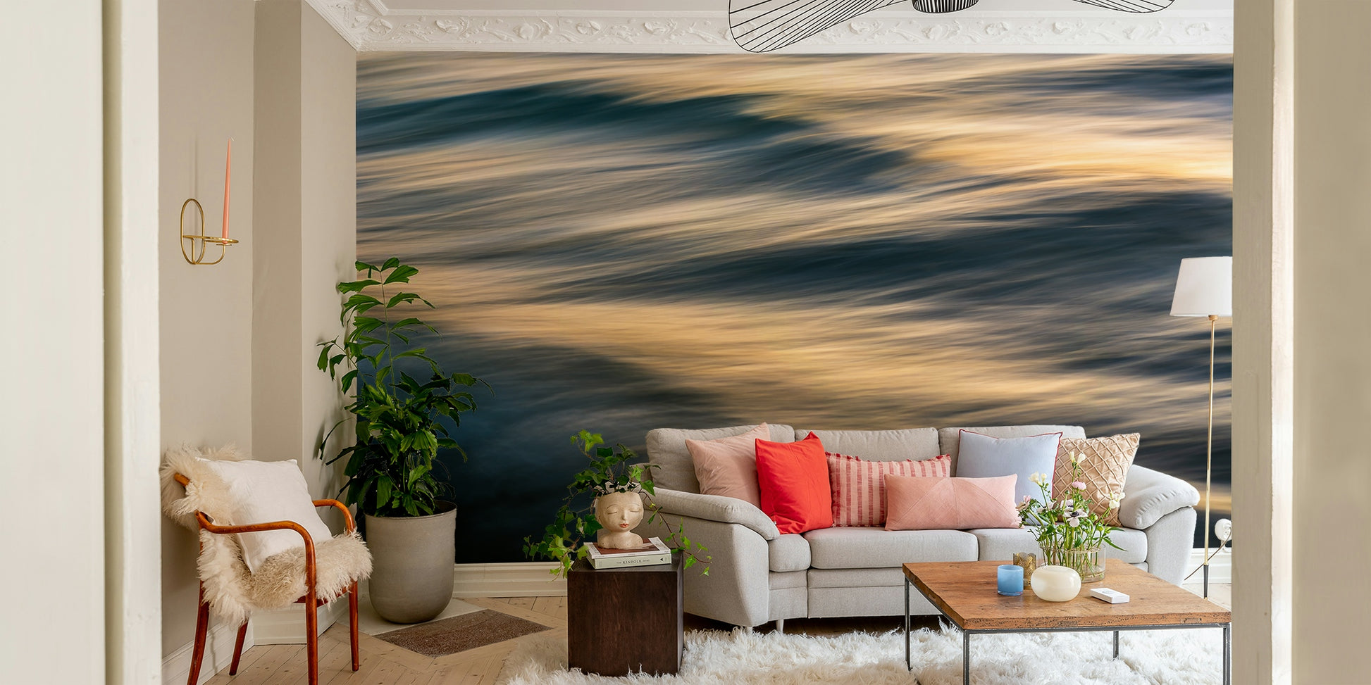 A beautiful abstract wave wallpaper mural for a modern home.

