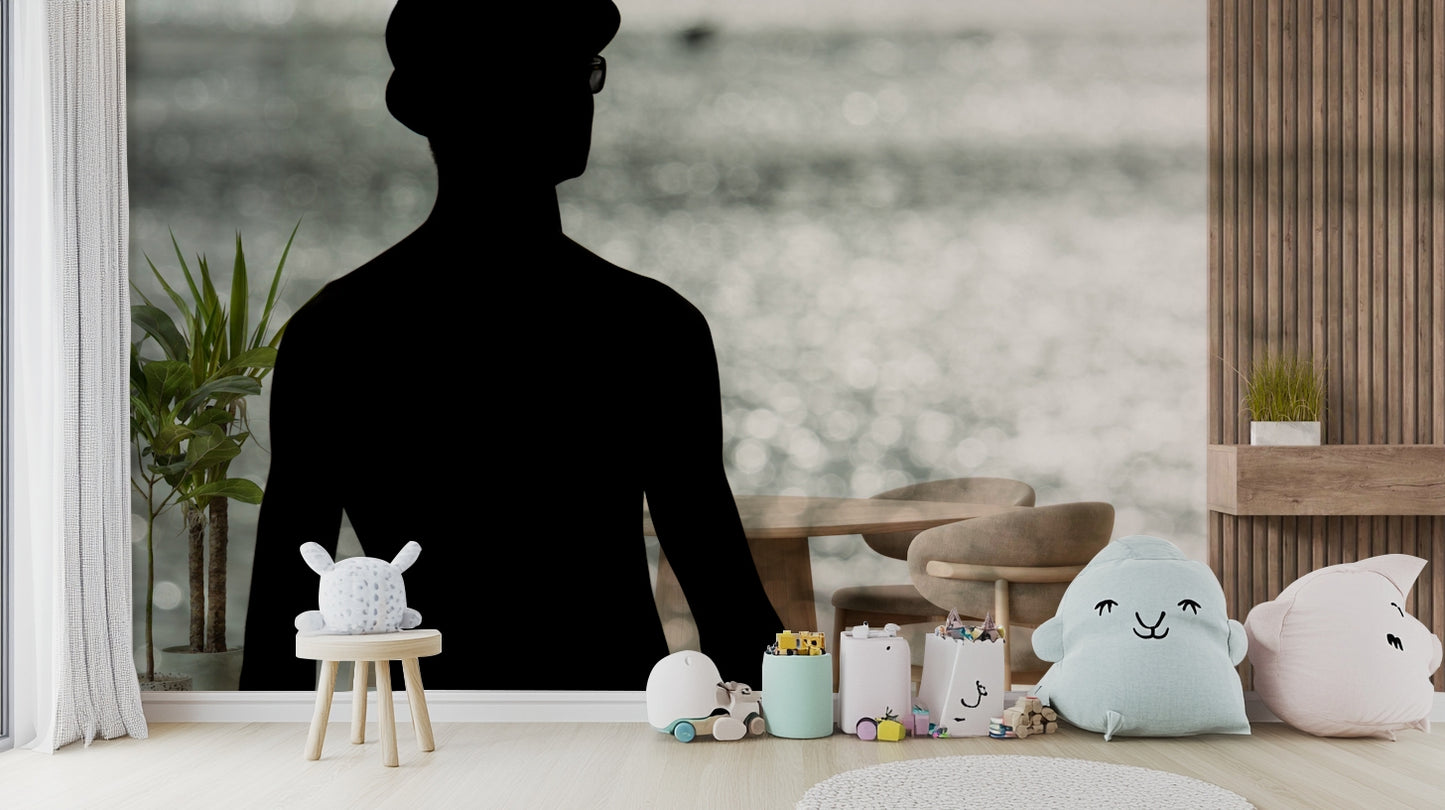 A peaceful seaside view mural on decorative wallpaper.

