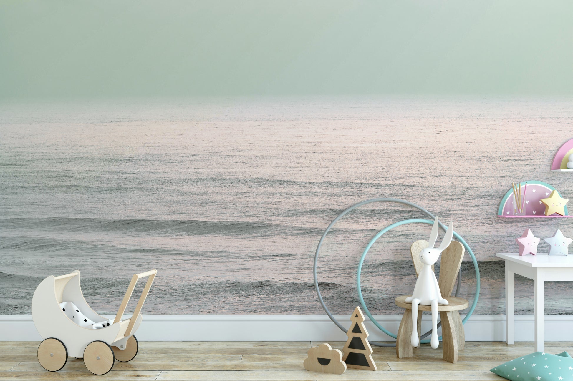 A contemplative rough water wallpaper mural for a feature wall.



