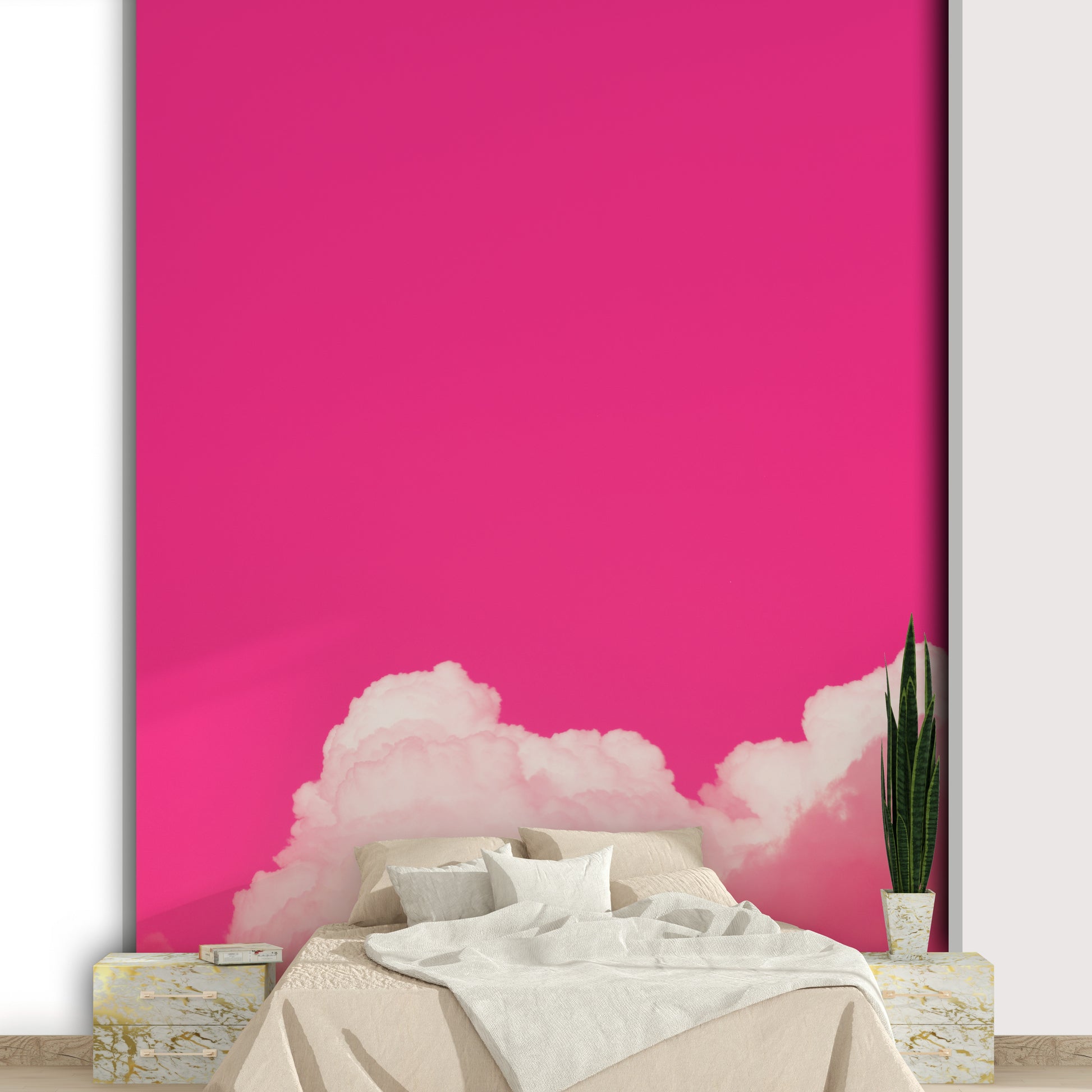 A graceful subtle color wall mural in bright, fun tones.

